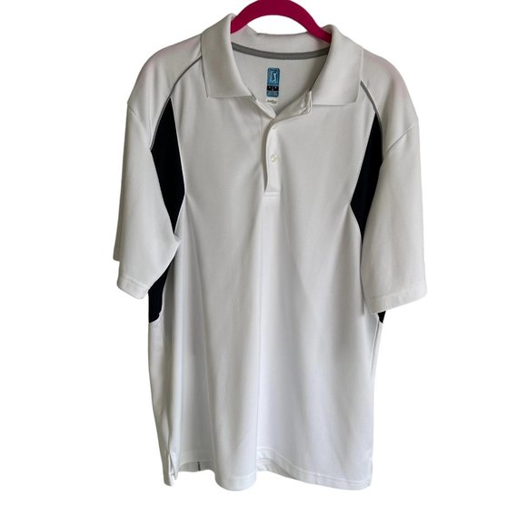 PGA Tour White and Navy Air Luxe‎ Mens Golf Athletic Polo, L - Picture 1 of 5